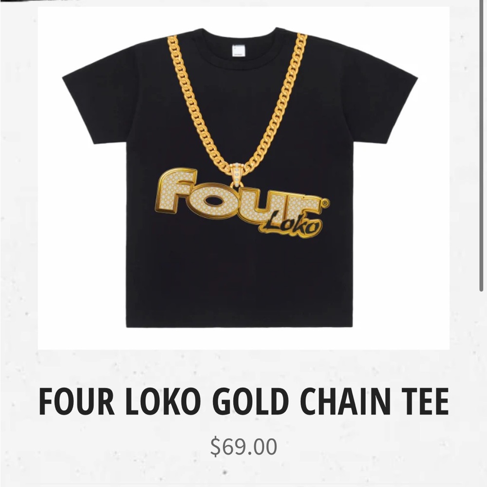 Four Loko Gold Chain Graphic Tee Black Size Large Streetwear Party Shirt